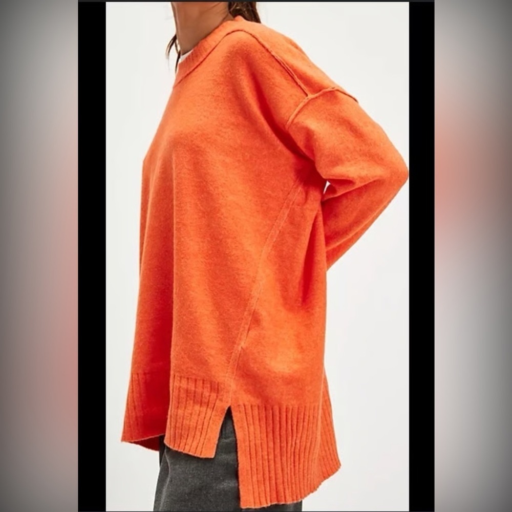New Free People Phoebe High-Low Tunic Sweater Orange size S - Picture 2 of 7